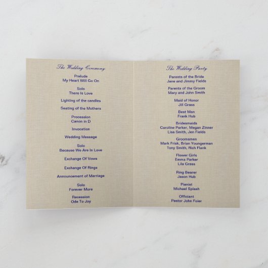 Burlap Rustic Blue Mason Jars Programma Kaart (Binnen)