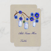 Burlap Rustic Blue Mason Jars Table Place Card Kaart (Voorkant / Achterkant)