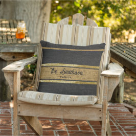 Burlap Rustic Brown Black Gold Custom Name Buitenkussen