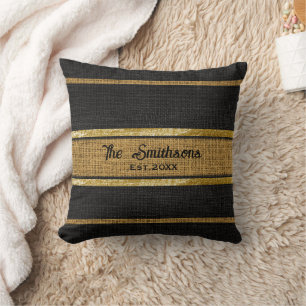 Burlap Rustic Brown Black Gold Custom Name Kussen