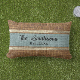 Burlap Rustic Brown Sage Green Custom Familienaam  Buitenkussen