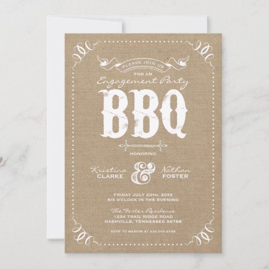 Burlap Rustic Engagement Party BBQ Invitation (Devant)
