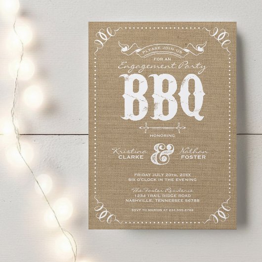 Burlap Rustic Engagement Party BBQ Invitation
