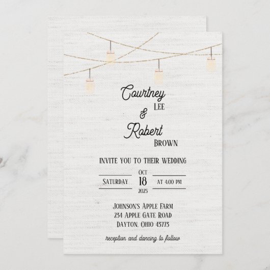 Burlap Rustic Jar Faire-part de mariage (Devant / Derrière)