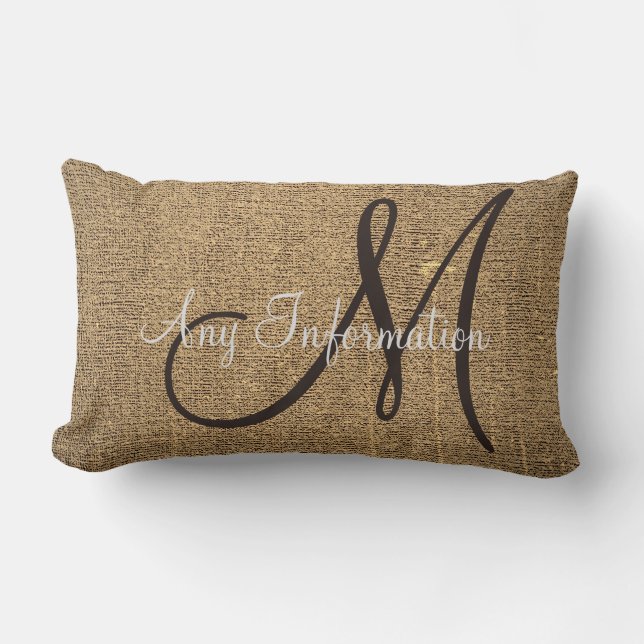  Burlap Rustic Kijk Monogram Kussen (Voorkant)