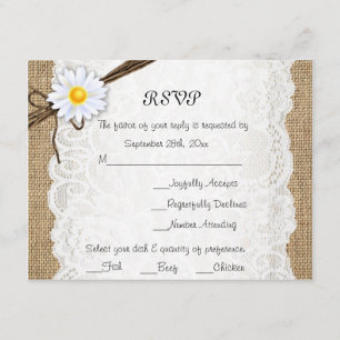 Burlap Rustic Lace Daisy Flower Wedding RSVP-kaart RSVP Kaartje