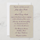 Burlap Rustic Paars Mason Jars Wedding Invitation Kaart (Achterkant)