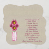 Burlap Rustic Pink Mason Jar Invitation Fête des m (Devant / Derrière)