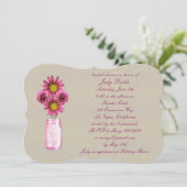Burlap Rustic Pink Mason Jar Invitation Fête des m (Debout devant)