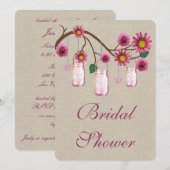 Burlap Rustic Pink Mason Jars Invitation Fête des  (Devant / Derrière)
