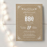 Burlap Rustic Rehearer Dîner BBQ Invitation<br><div class="desc">Vintage moderne pays chic mariage de répétition dîner barbecue conception d'invitation avec rustique élégante typographie en détresse et une mignonne bordure pointillée avec détails de coin de défilement vintage sur un arrière - plan imprimé faux burlap toile texture. Cliquez sur le bouton CUSTOMISER IT pour customiser les polices, déplacer du...</div>