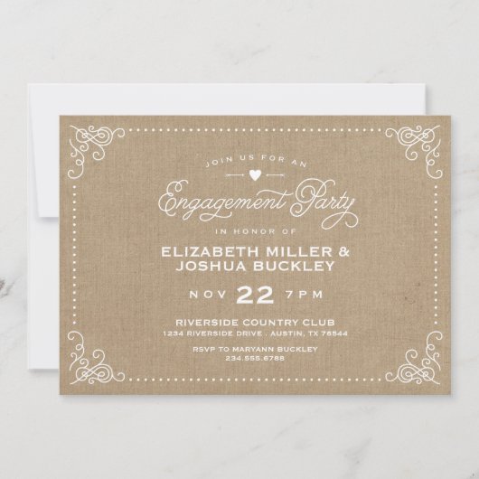 Burlap Rustic Script Engagement Party Invitation (Devant)