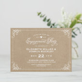 Burlap Rustic Script Engagement Party Invitation (Debout devant)