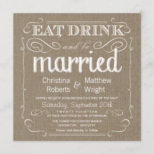 Burlap Rustic Vintage Wedding Invitations Kaart