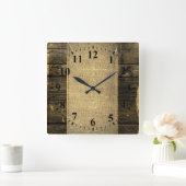  Burlap Rustic Wood Kijk #3 Vierkante Klok (Huis)