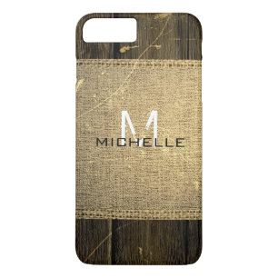 Burlap Rustic  Wood Kijk Monogram iPhone 8 Plus / 7 Plus Hoesje