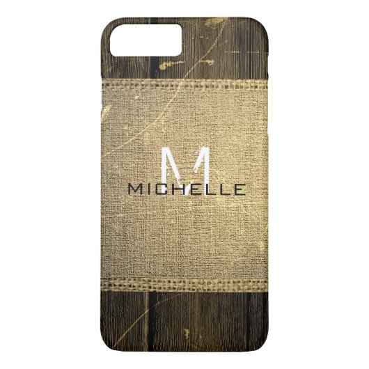 Burlap Rustic  Wood Kijk Monogram Case-Mate iPhone Case (Achterkant)