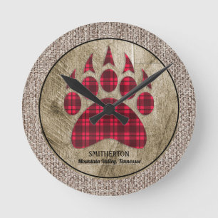 Burlap Rustic Wood Red Buffalo Pset Beer Paw Ronde Klok