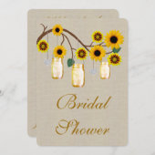 Burlap Rustic Yellow Mason Jar Invitation de la nu (Devant / Derrière)