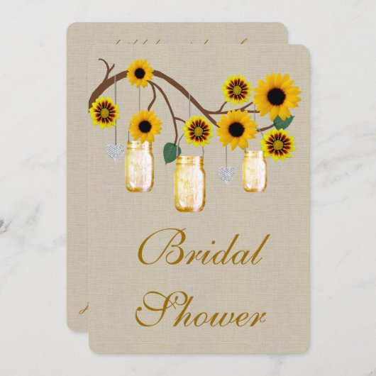Burlap rustieke gele metselaar pot bruids douche u kaart (Voorkant / Achterkant)
