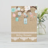 Burlap rustieke kant Mason Jar Baby shower uitnodi Kaart (Staand voorkant)