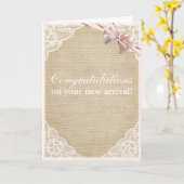 Burlap rustieke roze strik aangepaste vouw Wenskaa Kaart (Gele Bloem)