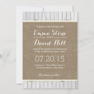 Burlap Rustique & Bandes De Bois Invitations De Ma