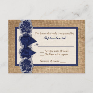 Burlap Rustique, Dentelle IMPRIMÉE, Carte RSVP de