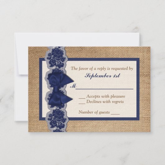 Burlap Rustique, Dentelle IMPRIMÉE, Carte RSVP de  (Devant)