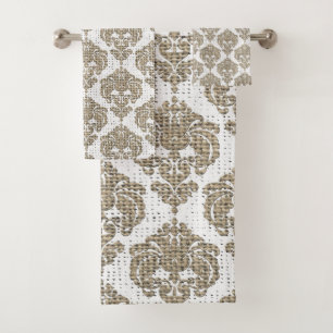 Burlap rustique et damas royal blanc glamour