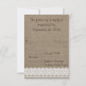 Burlap rustique et Vintage Lace Mariage RSVP (Dos)