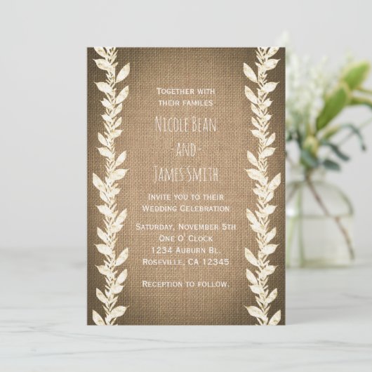 Burlap Rustique & Invitations de mariage Feuille (Debout devant)
