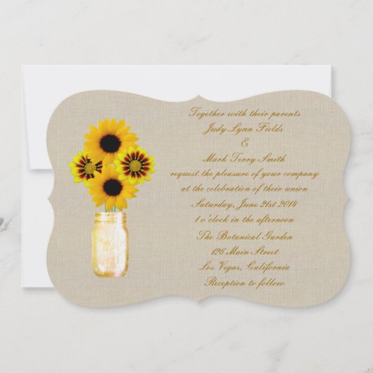 Burlap Rustique Jaune Mason Faire-part de mariage  (Devant)