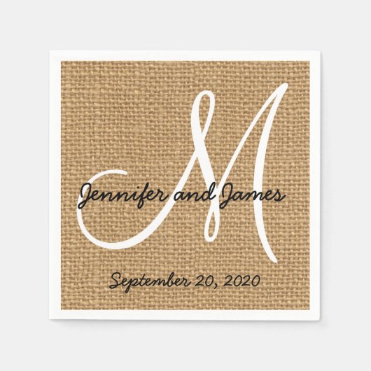 Burlap Rustique Monogramme serviettes en papier (Devant)