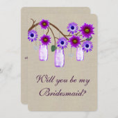 Burlap Rustique Purple Mason Jars Bridesmaid Carte (Devant / Derrière)
