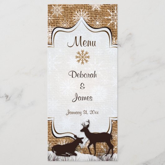 Burlap Rustique, Snowflakes & Deer Mariage Carte M (Devant)