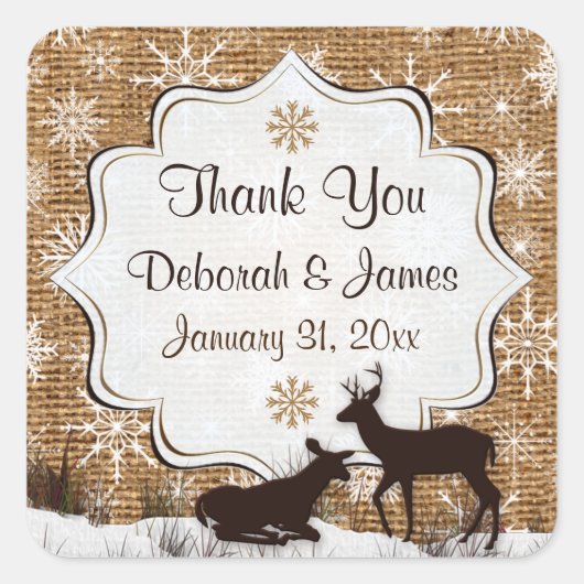 Burlap rustique, Snowflakes Wedding Favor Sticker  (Devant)
