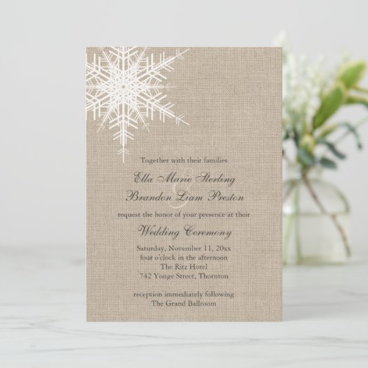 Burlap Snowflake Weddenschap Kaart (Staand voorkant)