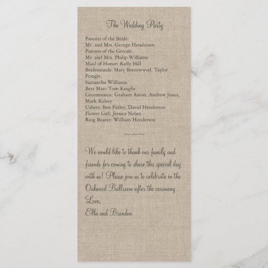 Burlap Snowflake Wedding Program Programma (Achterkant)
