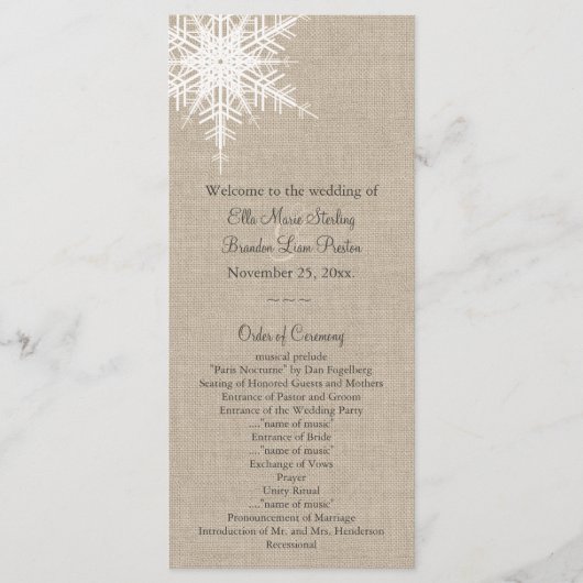 Burlap Snowflake Wedding Program Programma (Voorkant)