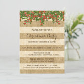 Burlap Stripes en Kerstmis Holly Party Kaart (Staand voorkant)