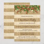 Burlap Stripes en Kerstmis Holly Party Kaart (Voorkant / Achterkant)