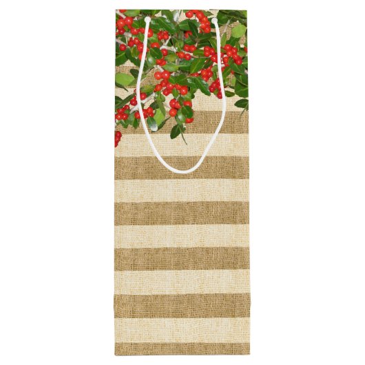 Burlap Stripes en Kerstmis Yaupon Holly Wijn Cadeautas (Achterkant)