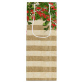 Burlap Stripes en Kerstmis Yaupon Holly Wijn Cadeautas (Voorkant)