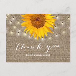 Burlap Sunflower & String Lights Hartelijk dank Briefkaart
