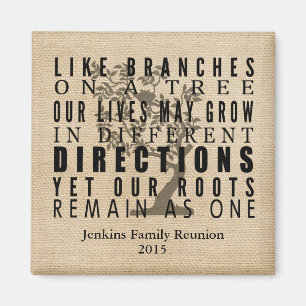 Burlap takken op een boom Family Reunion Quote Magneet