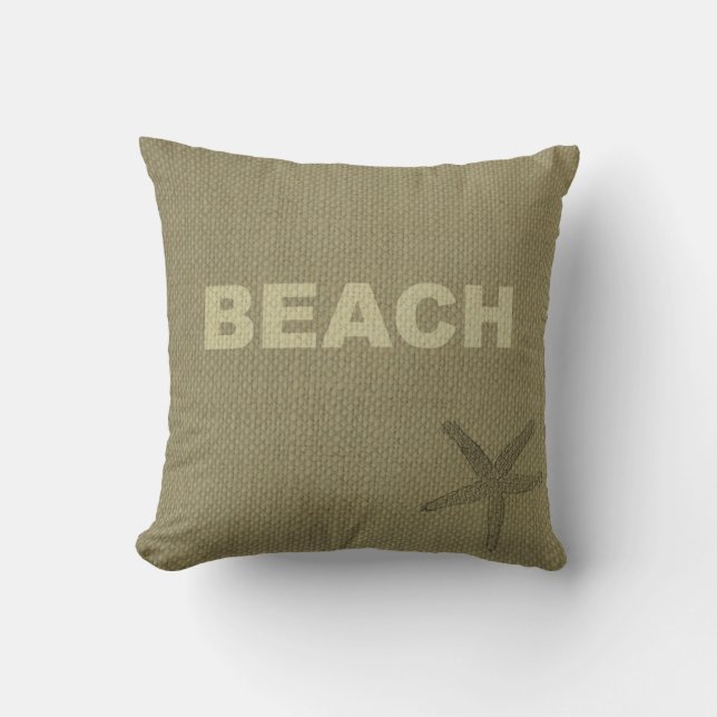 Burlap,Tan,Beach ontworpen Sierkussen (Voorkant)