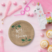 Burlap Texture Merry Kerstmis Papieren Bordje (Feest)