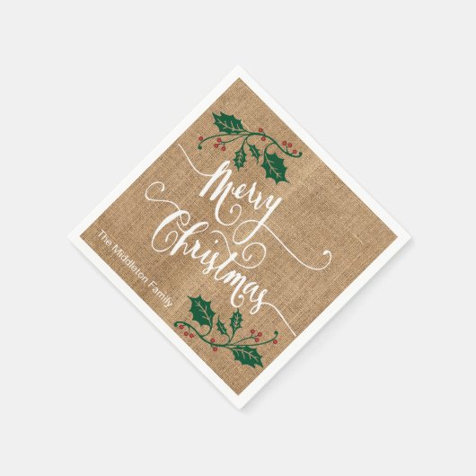 Burlap Texture Merry Kerstmis Servet (Hoek)