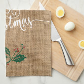 Burlap Texture Merry Kerstmis Theedoek (Quarter Fold)